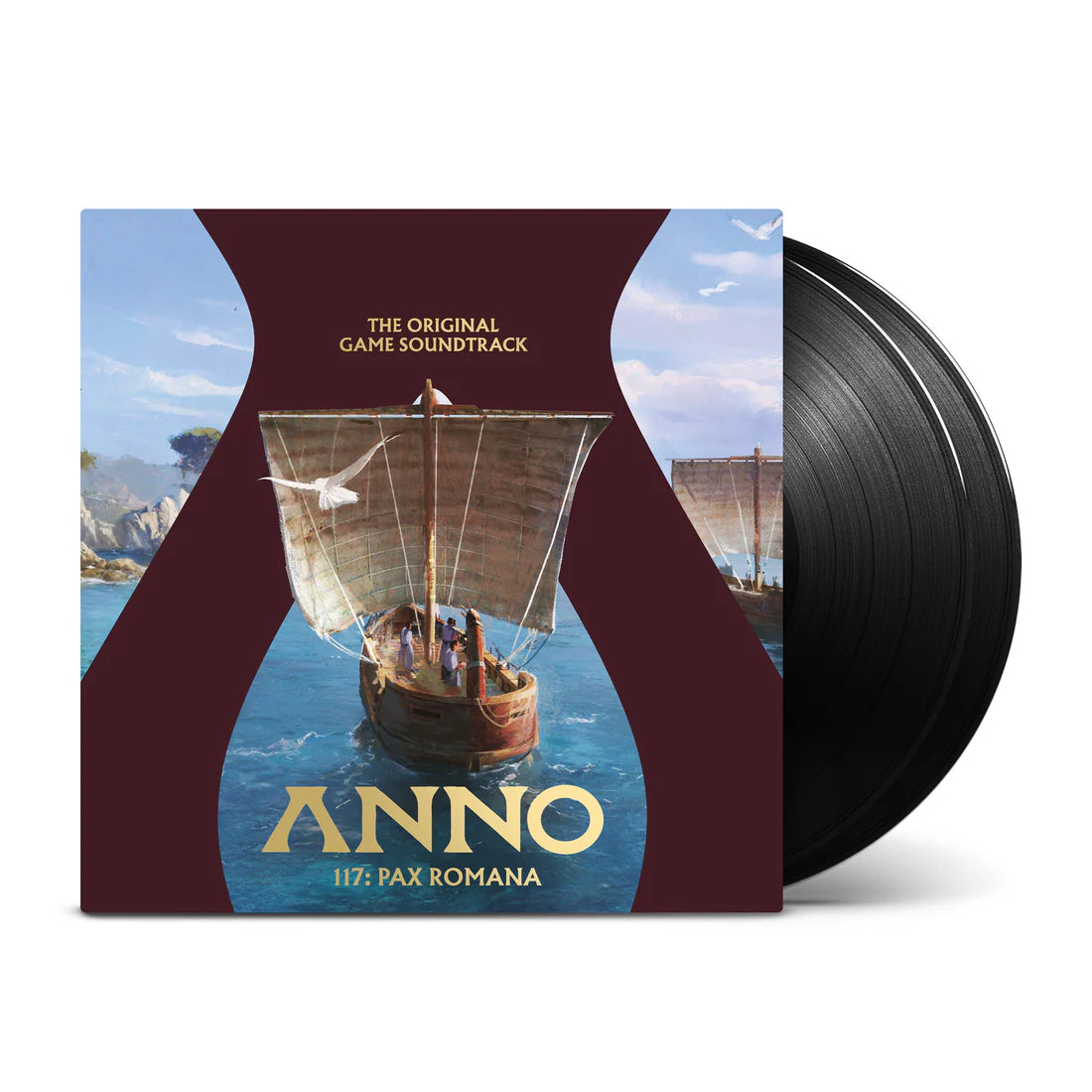 Vinyl record with 'Anno 1707: Pax Romana' game soundtrack cover featuring a ship on water.