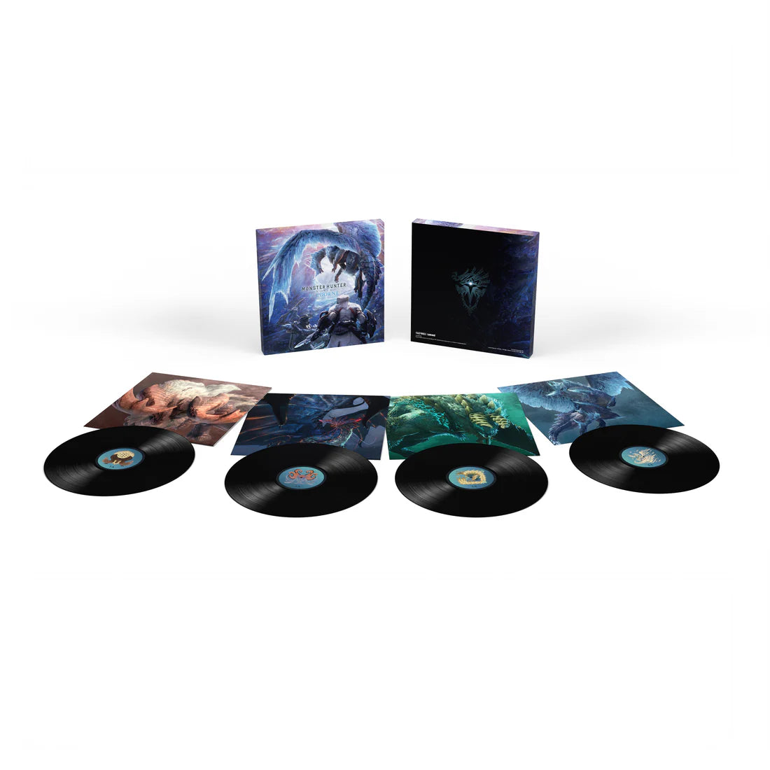 Vinyl record set with matching cover on a white background