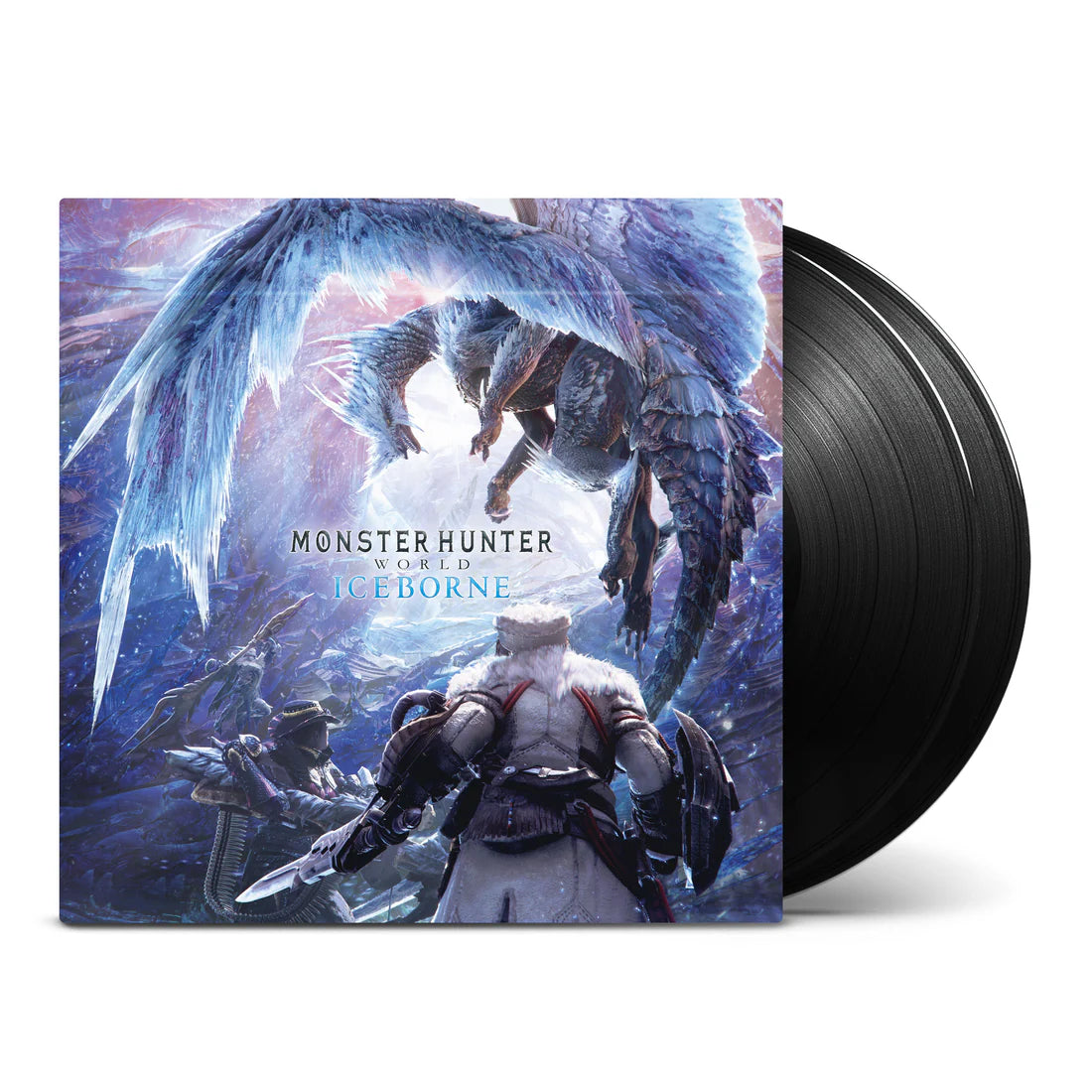 Vinyl record with 'Monster Hunter World: Iceborne' cover featuring a warrior and dragon.