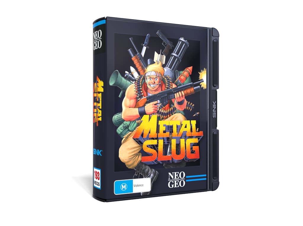 Metal Slug Neo Geo game cartridge on a white background