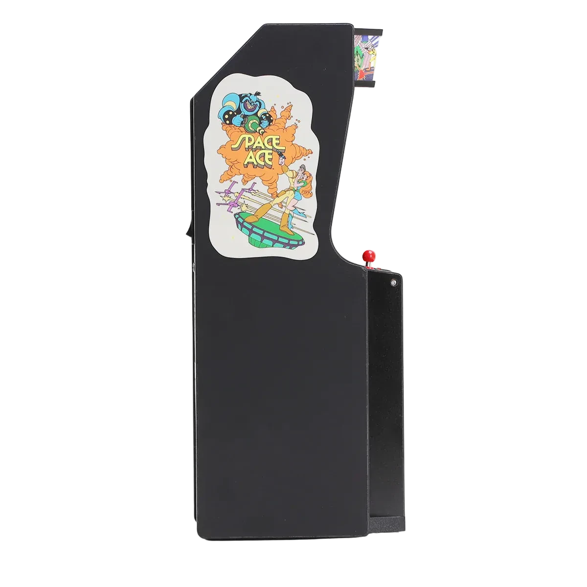 Black arcade machine with 'Space Ace' sticker on a white background