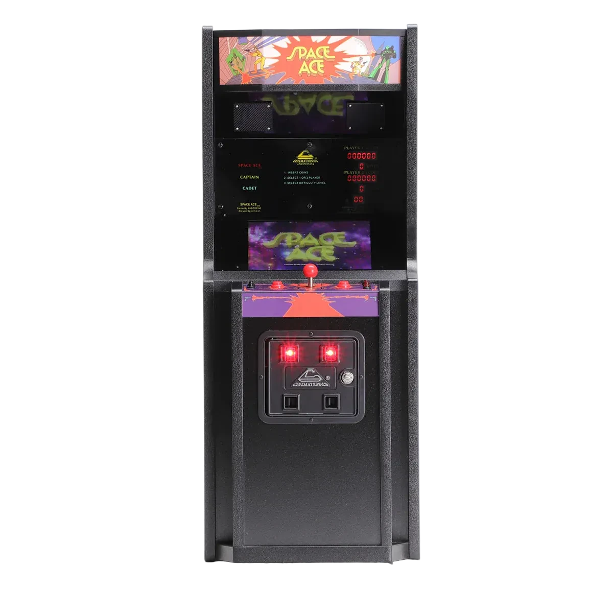 Mini arcade machine with 'Space Ace' on a white background