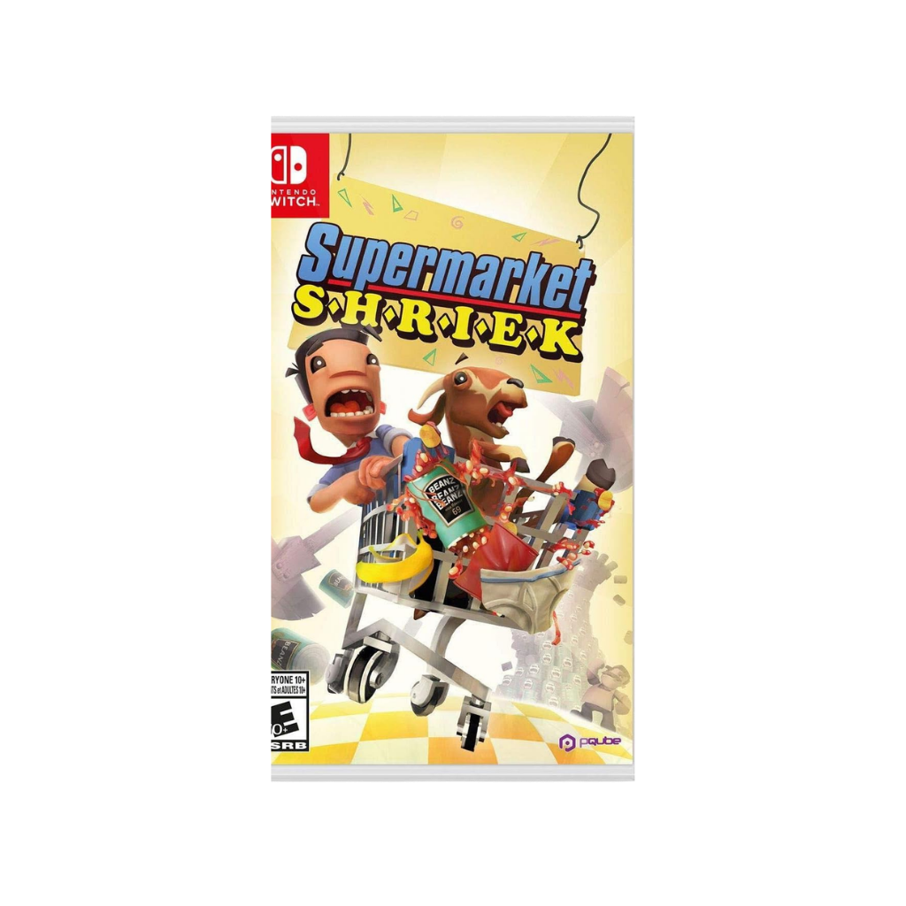 Video game cover for 'Supermarket Shriek' on a white background