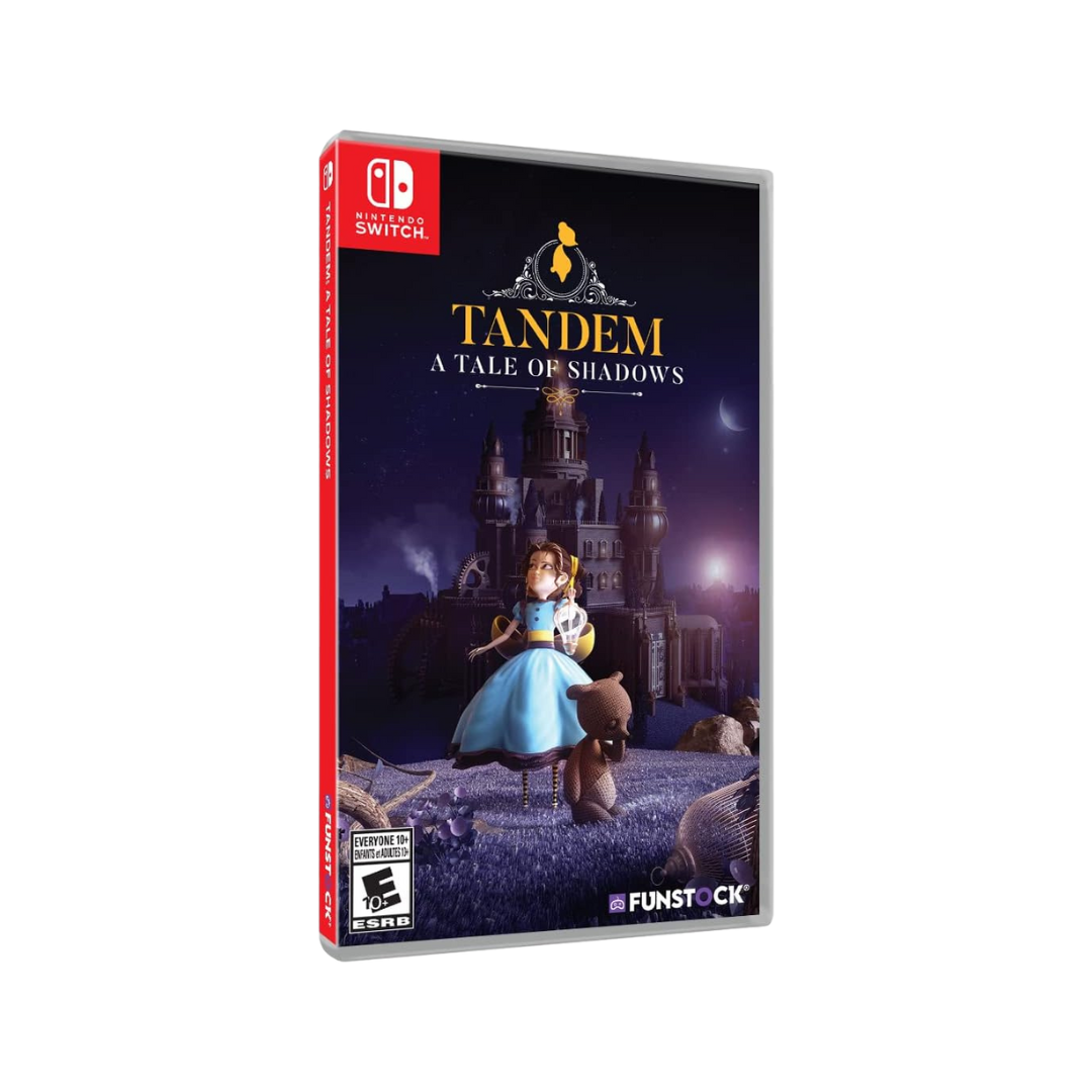 Nintendo Switch game case titled 'Tandem: A Tale of Shadows' with a dark cover featuring a castle and characters.
