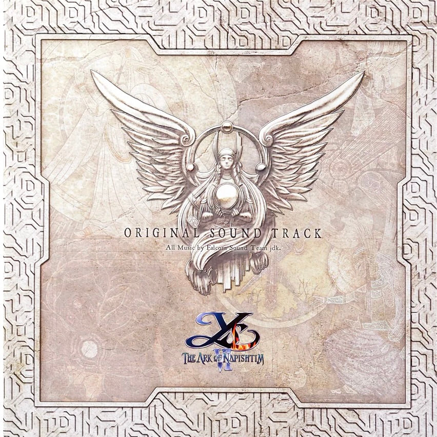 Album cover for 'Ys Origin Sound Track' with angelic design and intricate patterns.